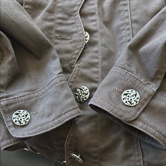 Tribal Dark Brown Jean Jacket with Decorative Silver Buttons - Picture 11 of 11